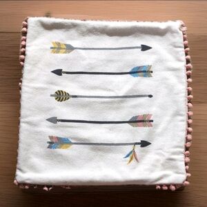 Homewear Arrows pillow cover Size 17x17 Color cream with pink pom fringe